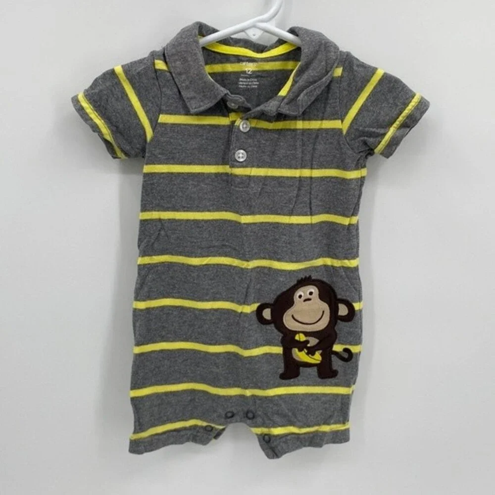 Carters Boys 12 month Snap Bottom Romper One Piece Summer Outfit Monkey